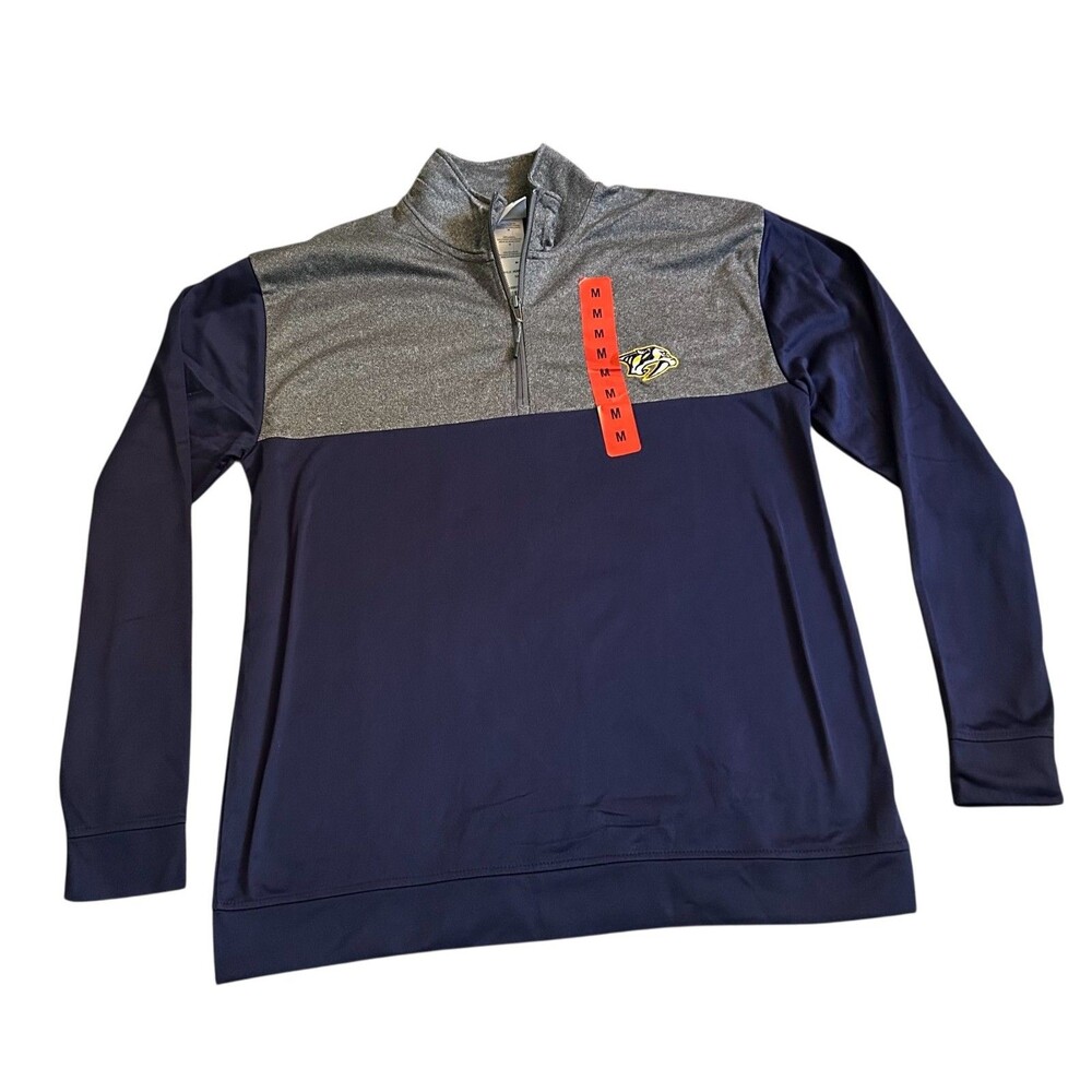 Nashville Predators 1/4 Zip Pullover Mens Med NHL Hockey Lightweight Blue & Gray